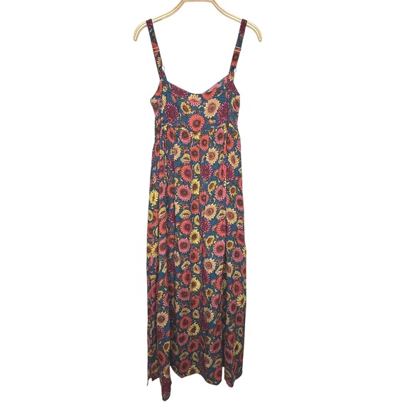 Natural Life Sunflower Print Maxi Dress Blue Yellow Pink Boho Festival S - Picture 2 of 9